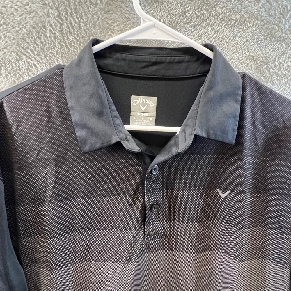 Callaway Mens Opti-Dri‎ Golf Polo Shirt Large Black Gray Ombre Micro Dot Print